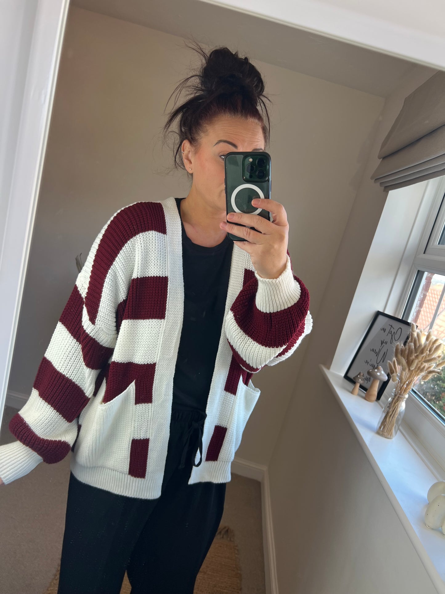Stripe Chunky Cardigan - Wine