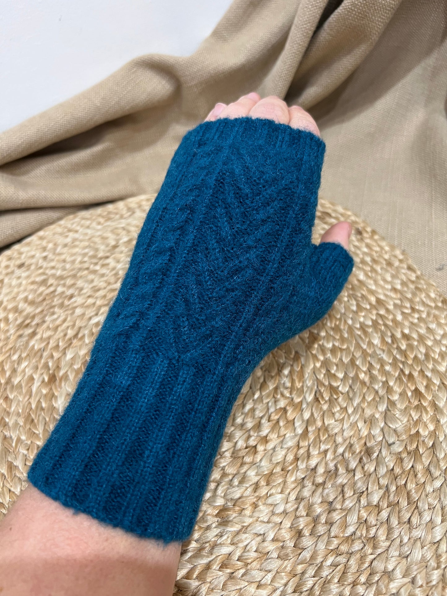 Cashmere Blend Fingerless Gloves - Teal