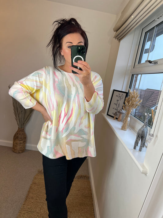 Animal Print Fine Knit Jumper - Lemon