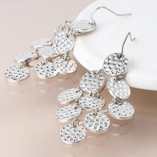 Peace of Mind - Silver Plated Hammered Disc Earrings