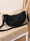 Faux Suede Half Moon Crossbody Bag - Black