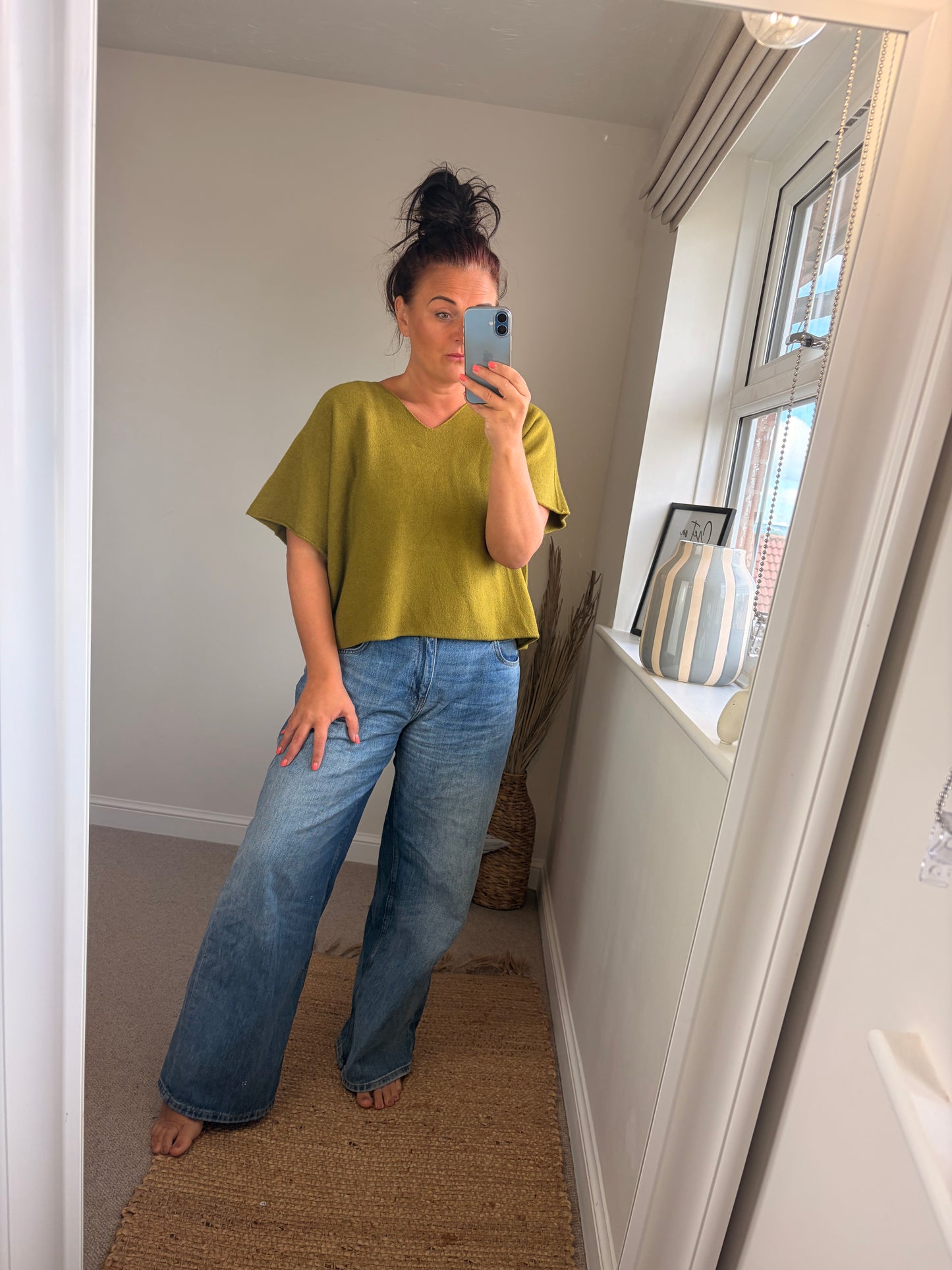 Boxy V Neck Short Sleeve Jumper - Pistachio