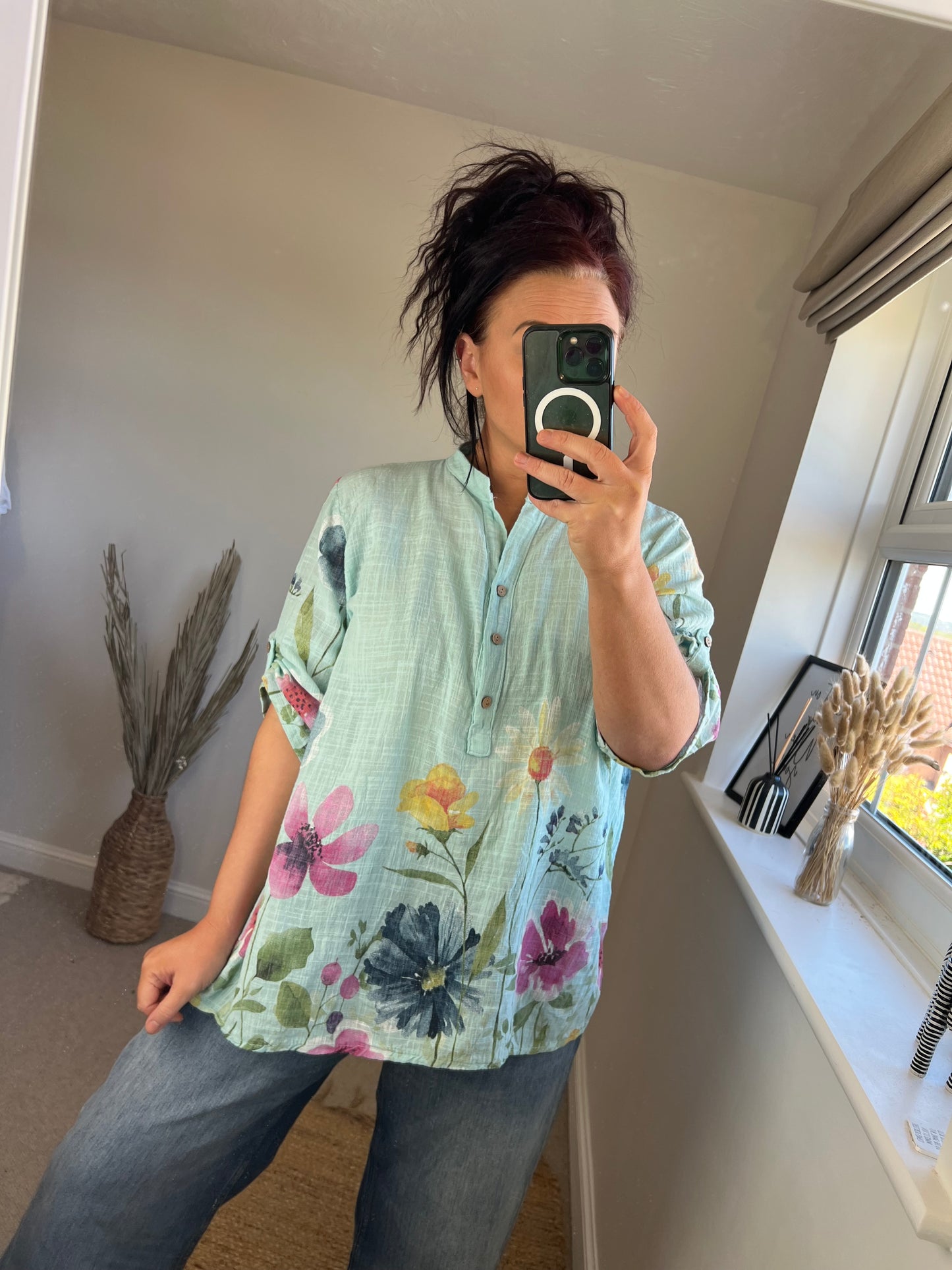 SANDY Cotton Shirt - Wildflowers Mint