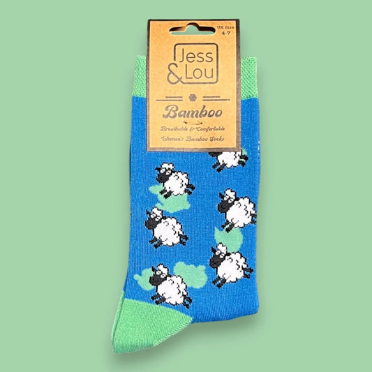 Jess & Lou Bamboo Socks - Sheep Blue
