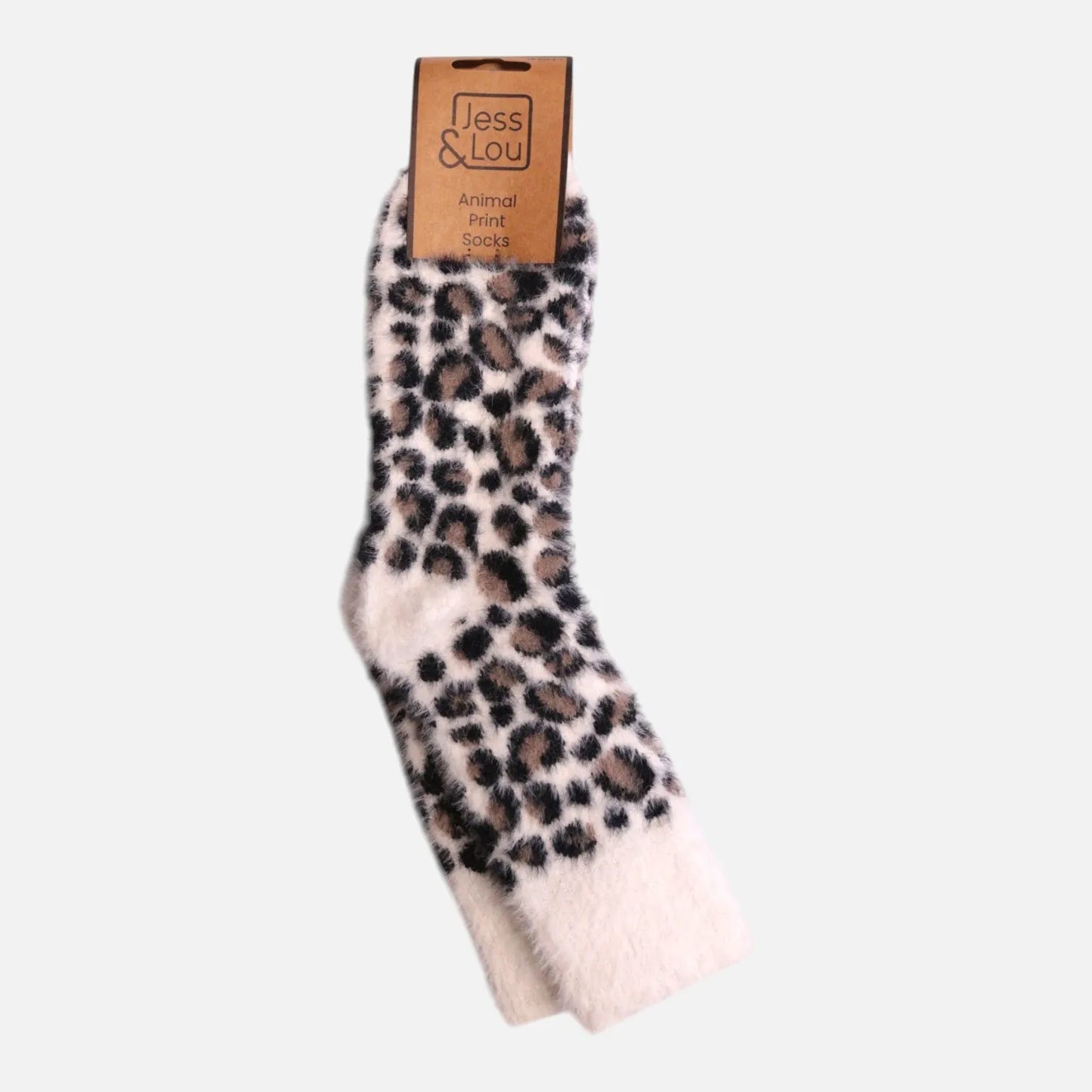 Jess & Lou Fluffy Animal Print Socks - Cream