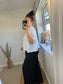 Linen Button Back Top - White