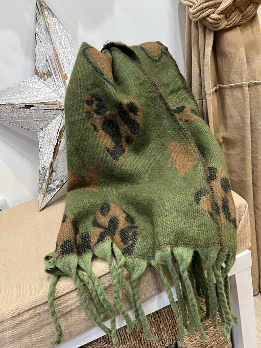 Blanket Scarf - Leopard Heart Khaki