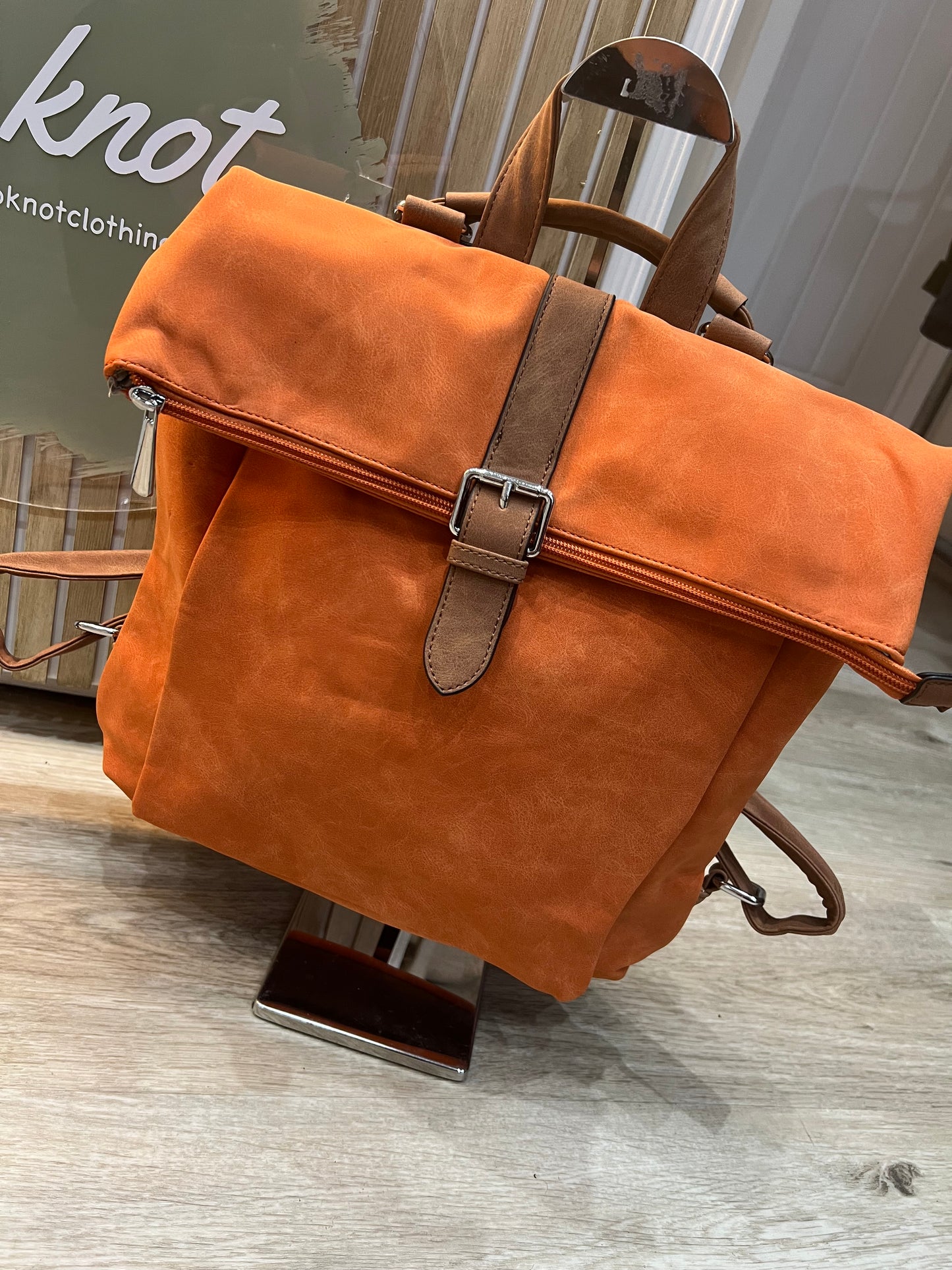 Faux Suede Rucksack - Orange/Tan