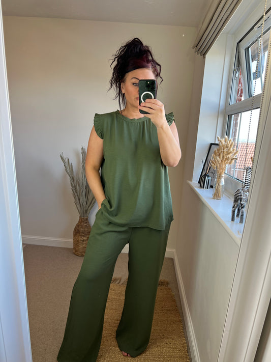Frill Sleeve Top - Khaki