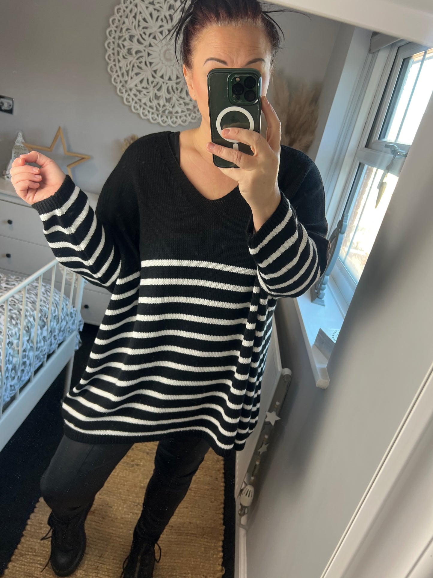 Chunky Knit Stripe Jumper - Black