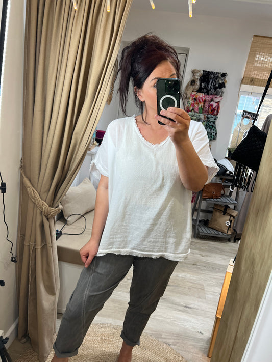 Raw Edge Top - White