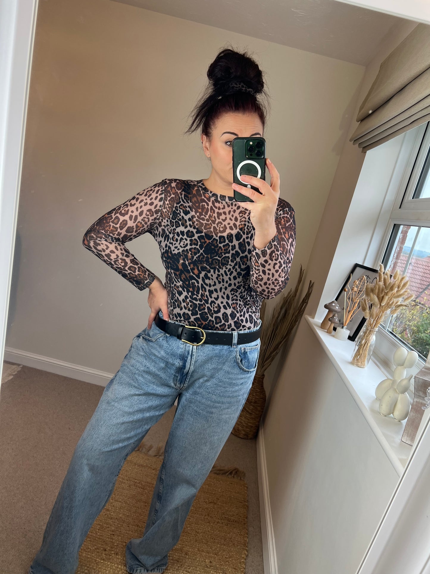 Mesh Long Sleeve Top - Leopard