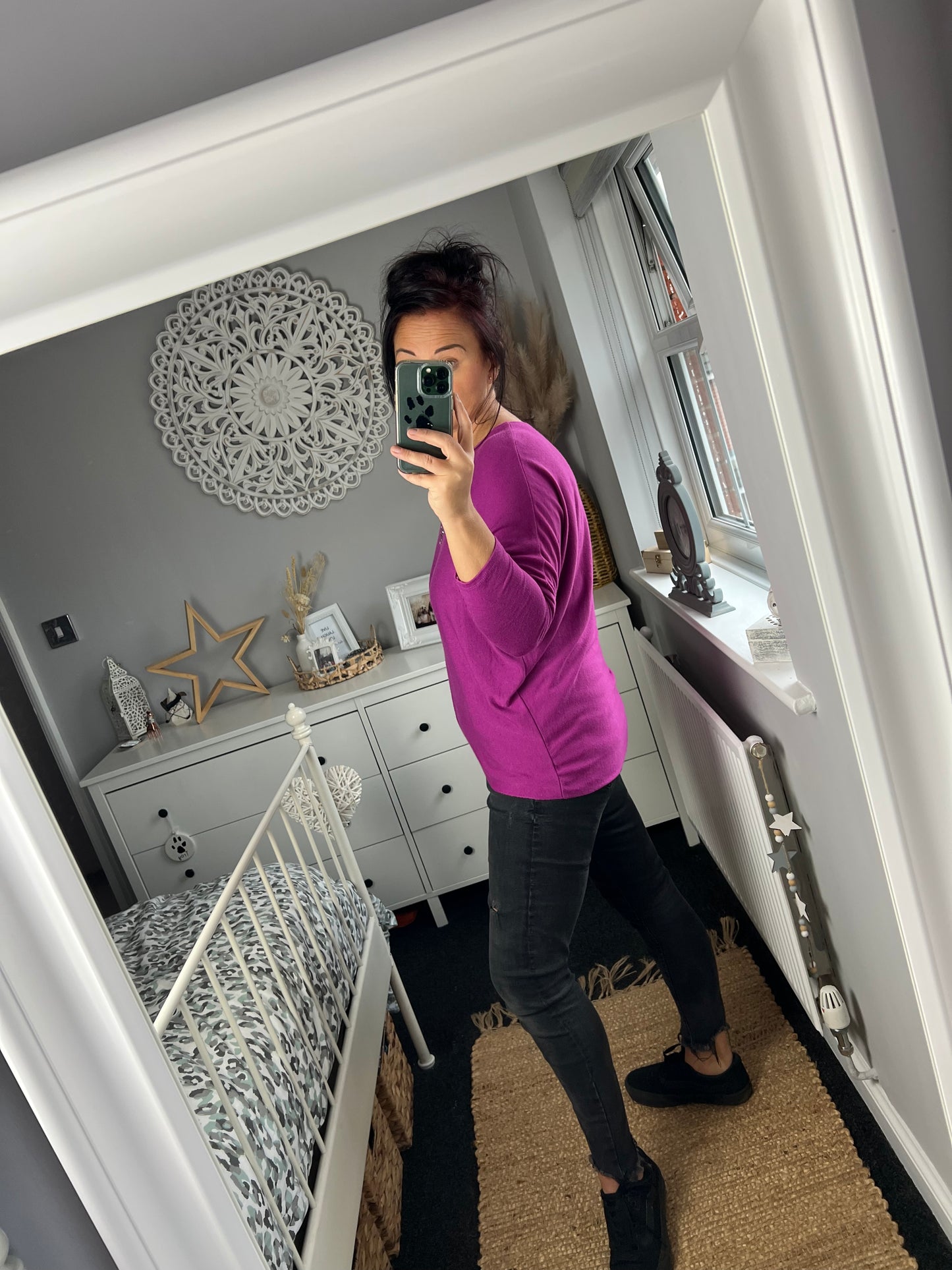 Fine Knit Sequin Heart Jumper - Magenta