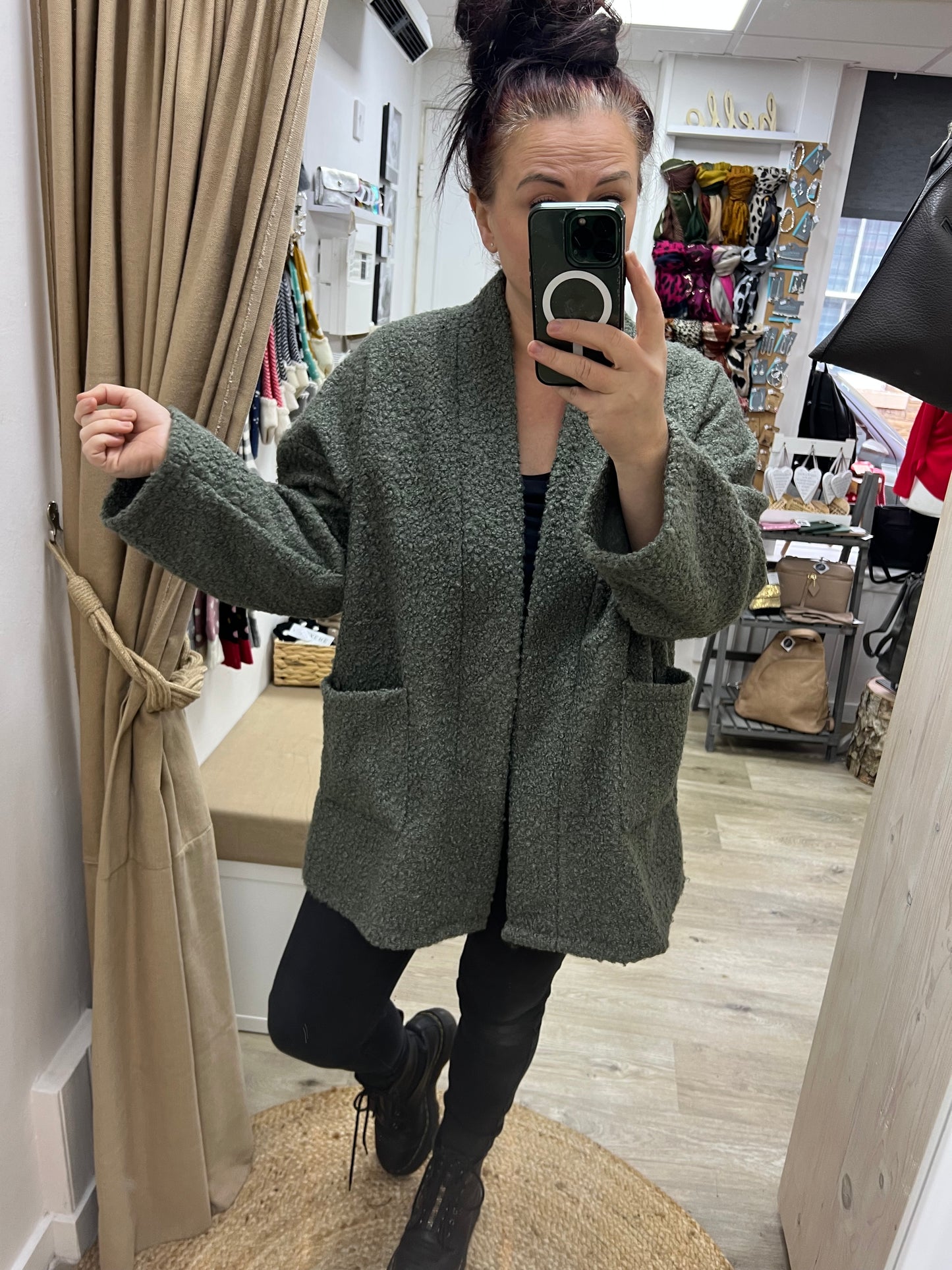 Boucle Cardigan Jacket - Khaki