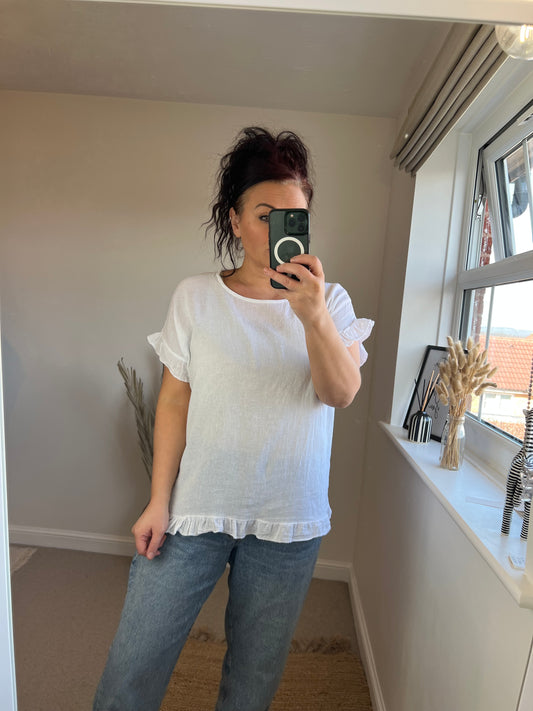 Washed Frill Top - White