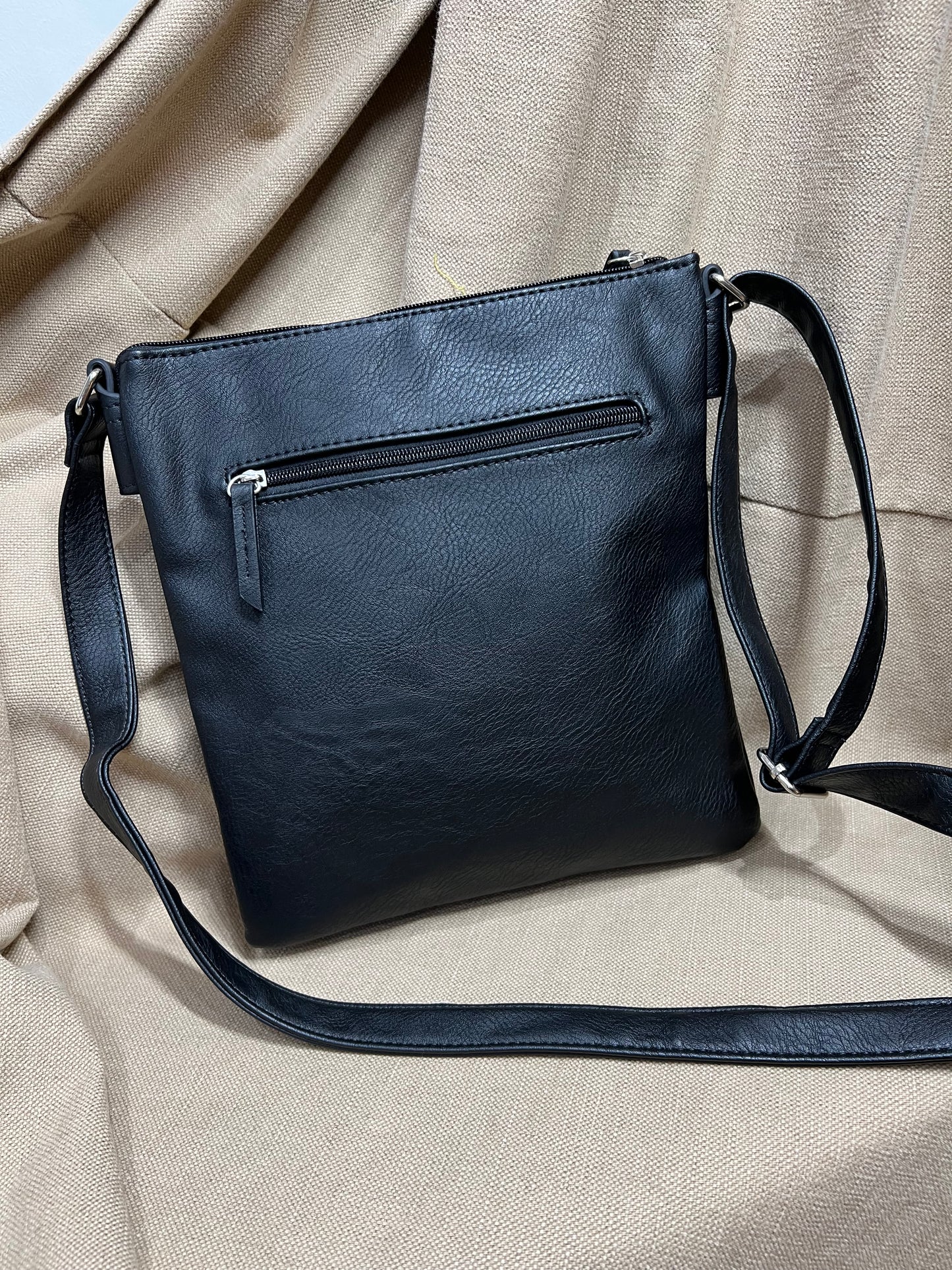 Tri Compartment Crossbody Bag - Black