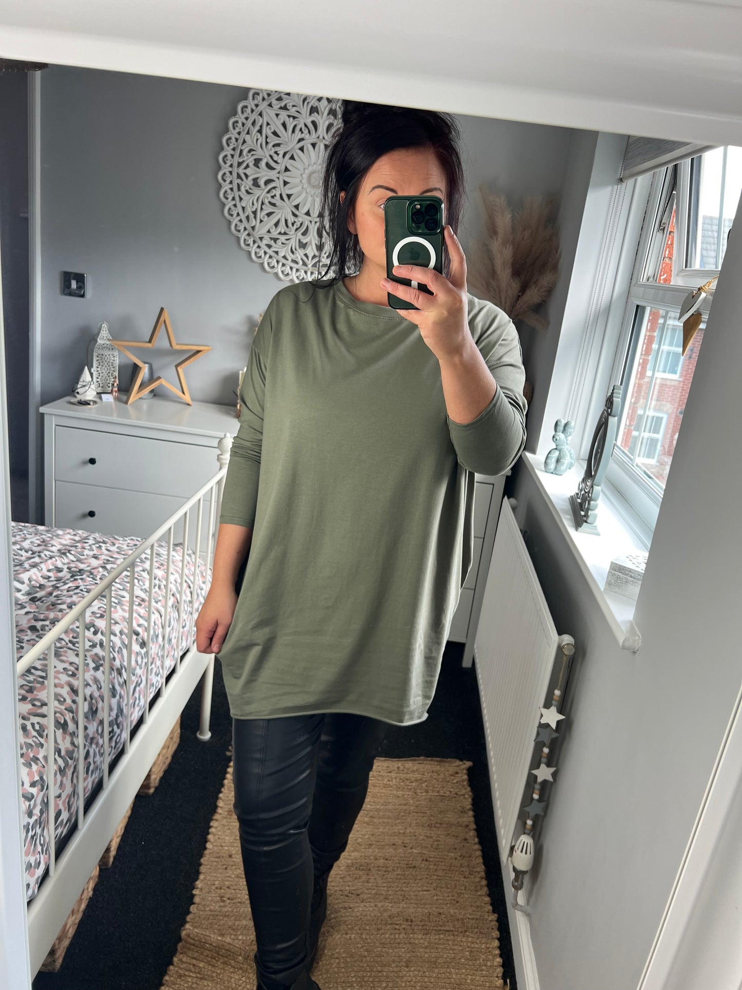 Long Sleeve Tshirt Tunic with Pockets - Khaki