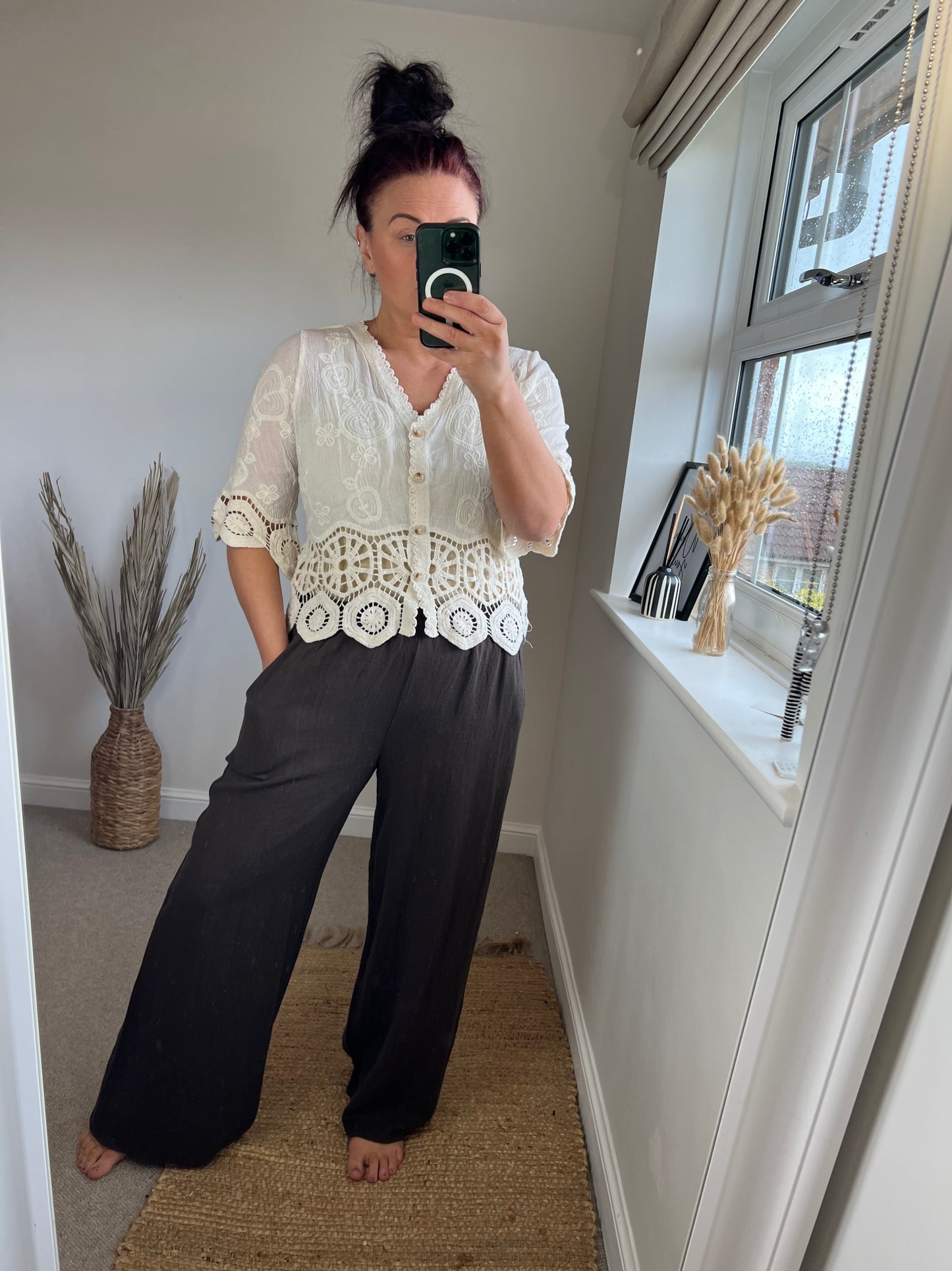 Wide Leg Linen Trousers - Chocolate