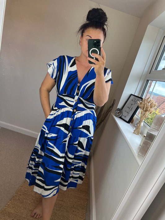 LOTTIE Midi Button Dress with Pockets - Cobalt