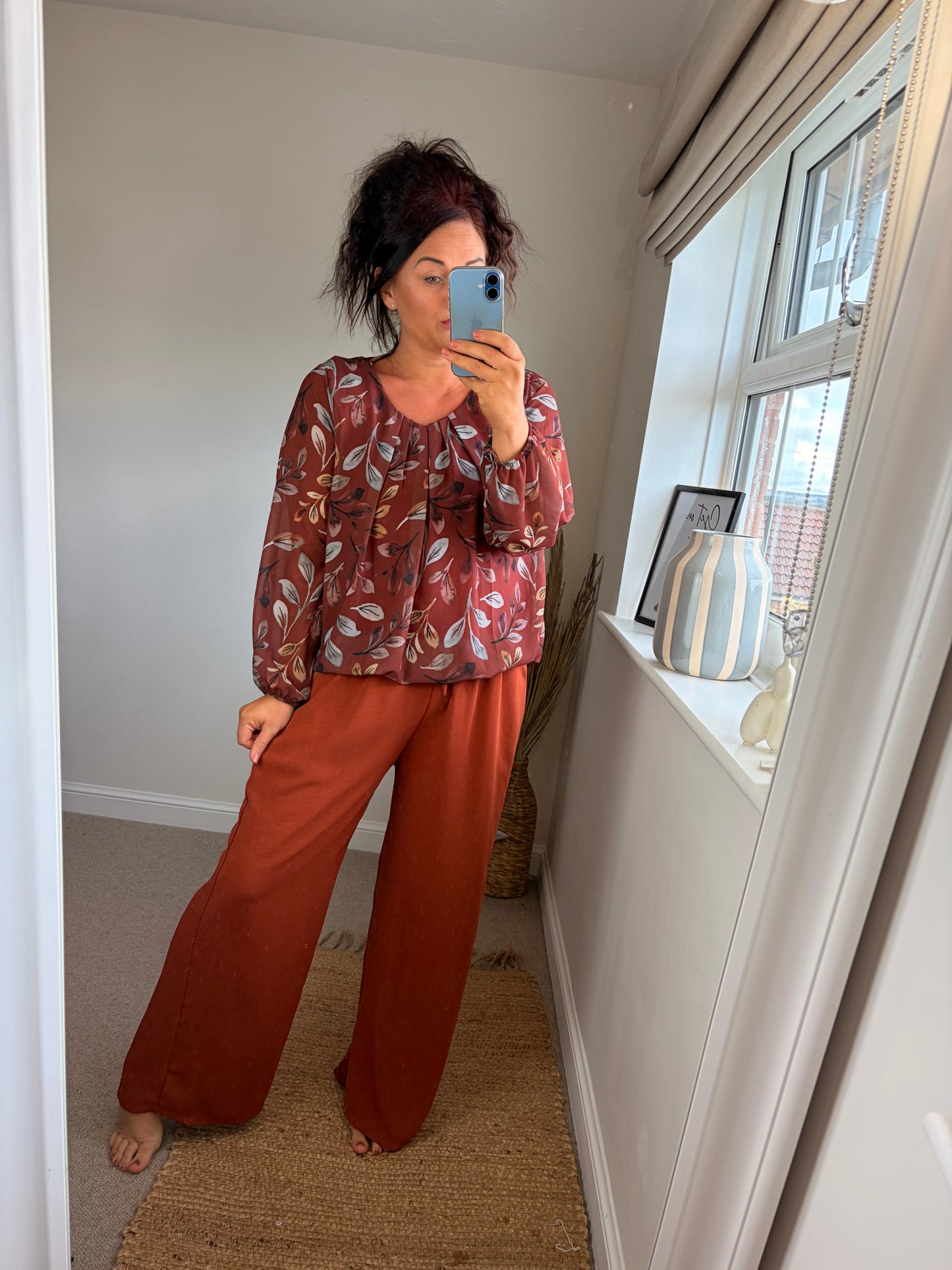 Bubble Hem Leaf Top - Rust