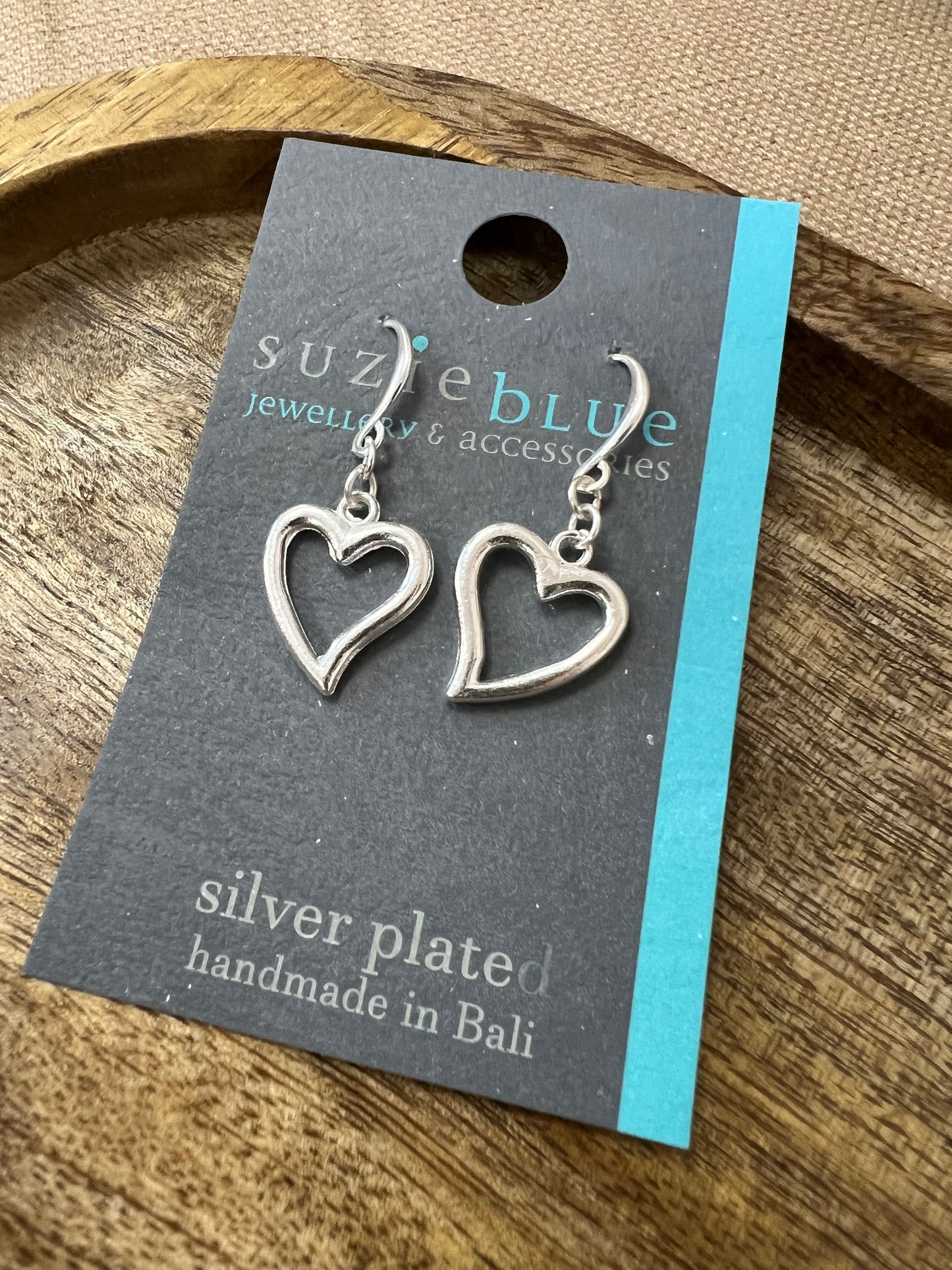 Suzie Blue Silver Plated Heart Earrings