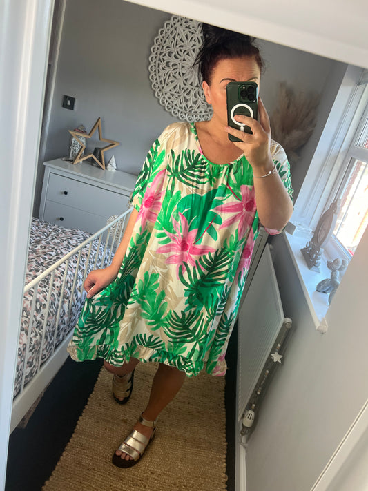 Palm Smock Dress/Top - Green