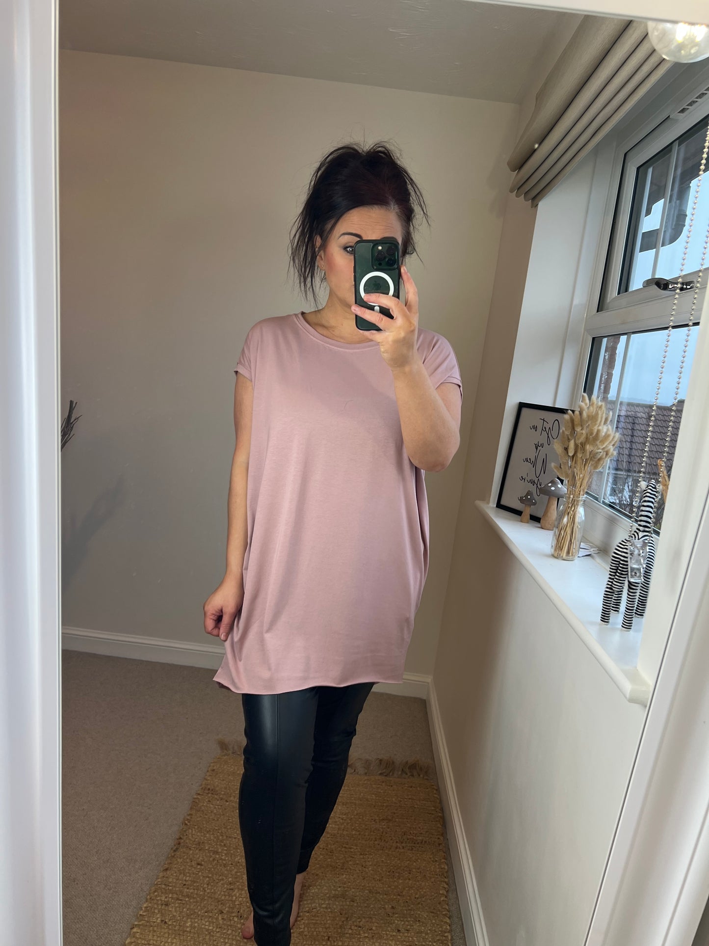 Longline T-shirt with Pockets - Blush