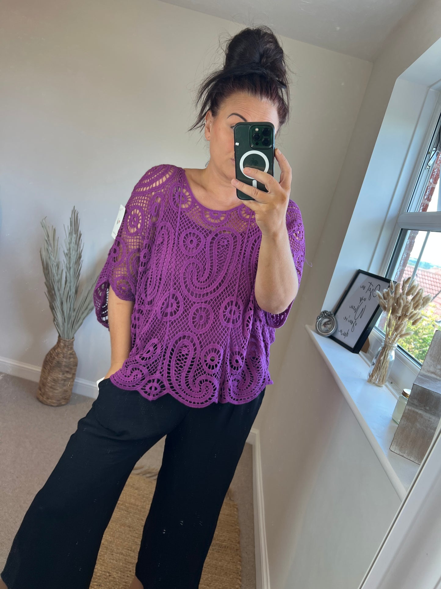 Crochet Top with Vest Top - Magenta