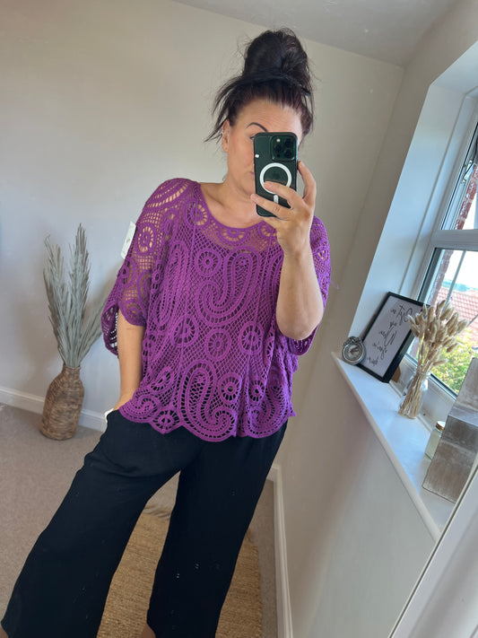 Crochet Top with Vest Top - Magenta