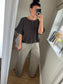 Linen Frill Top - Chocolate