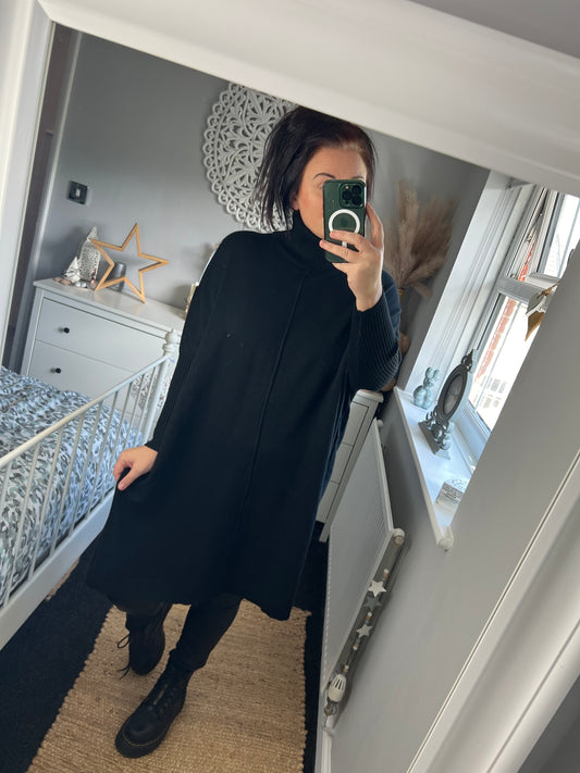 Roll Neck Jumper Dress - Black