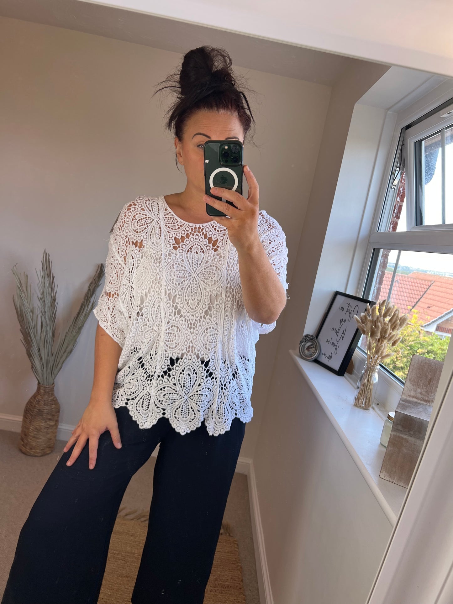 Crochet Top with Vest Top - White