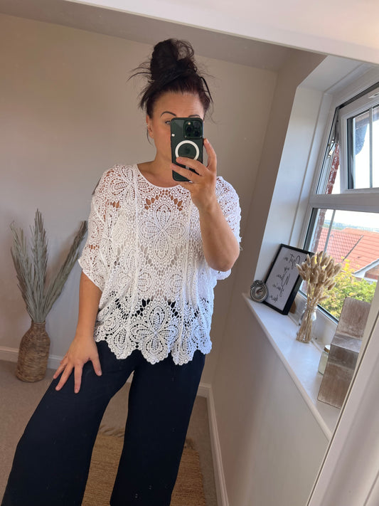 Crochet Top with Vest Top - White