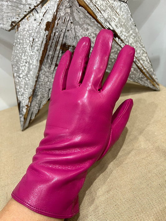 Faux Leather Gloves - Cerise