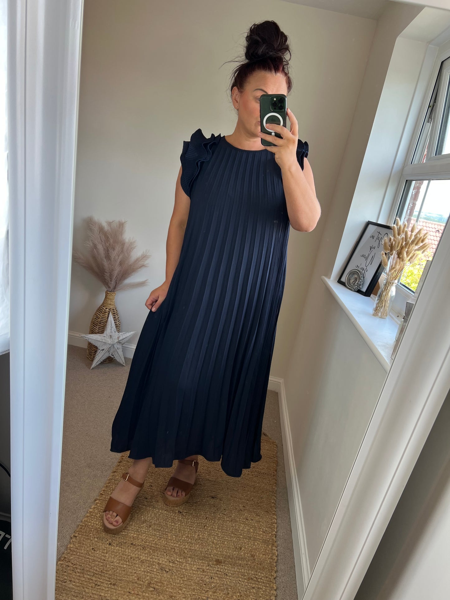 Frill Sleeve Pleated Maxi - Navy