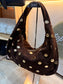Faux Suede Gold Studded Bag - Chocolate