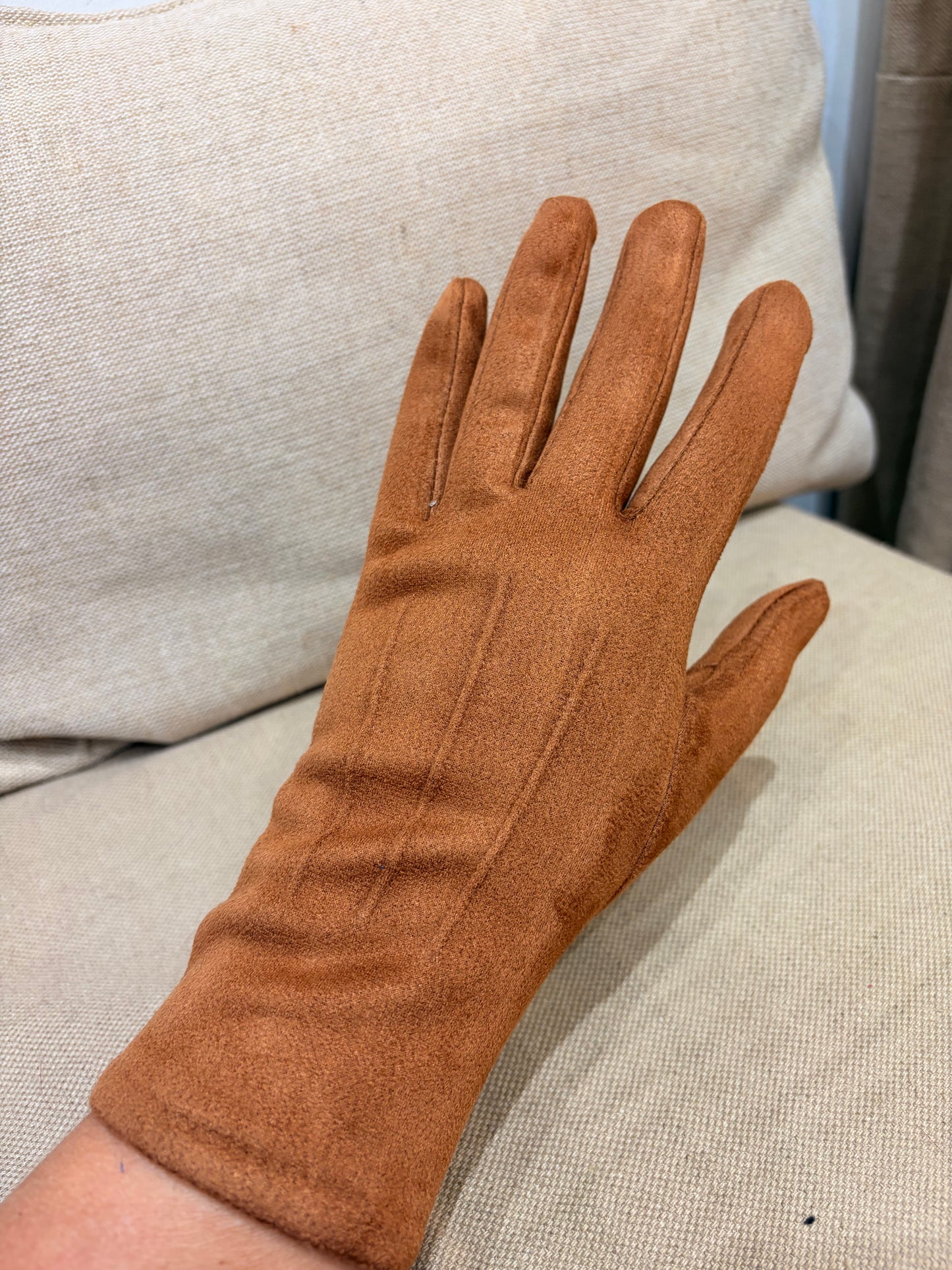 Faux Suede Gloves - Camel