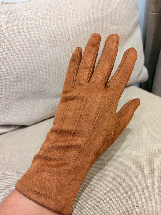 Faux Suede Gloves - Camel