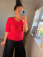 V Neck Three Quarter Jumper - Pink