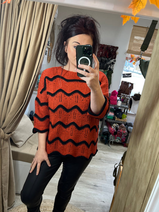 Scalloped Edge Jumper - Orange/Black