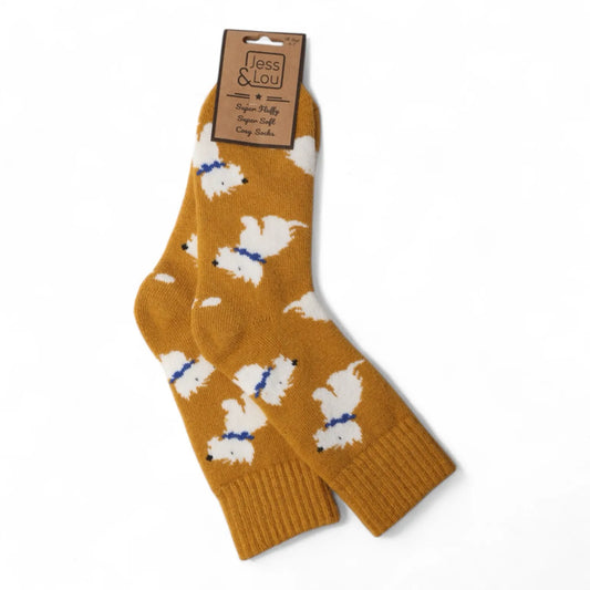 Jess & Lou Ribbed Socks - Wonderful Westie Mustard
