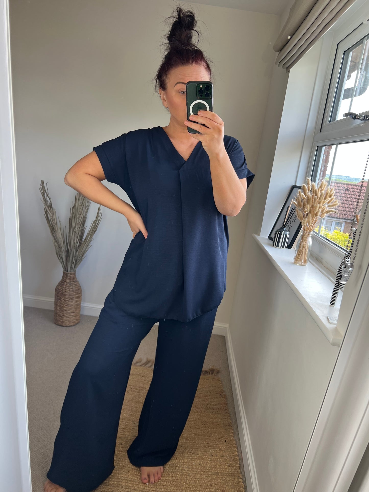 V Neck Top - Navy