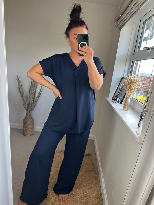 V Neck Top - Navy