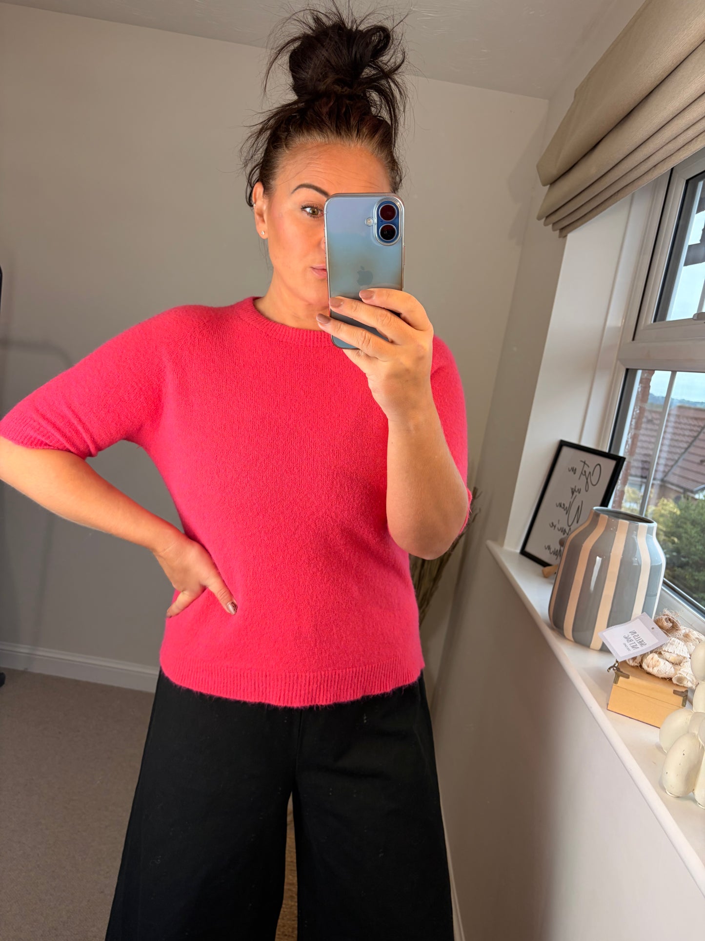 Crop Sleeve Jumper - Pink
