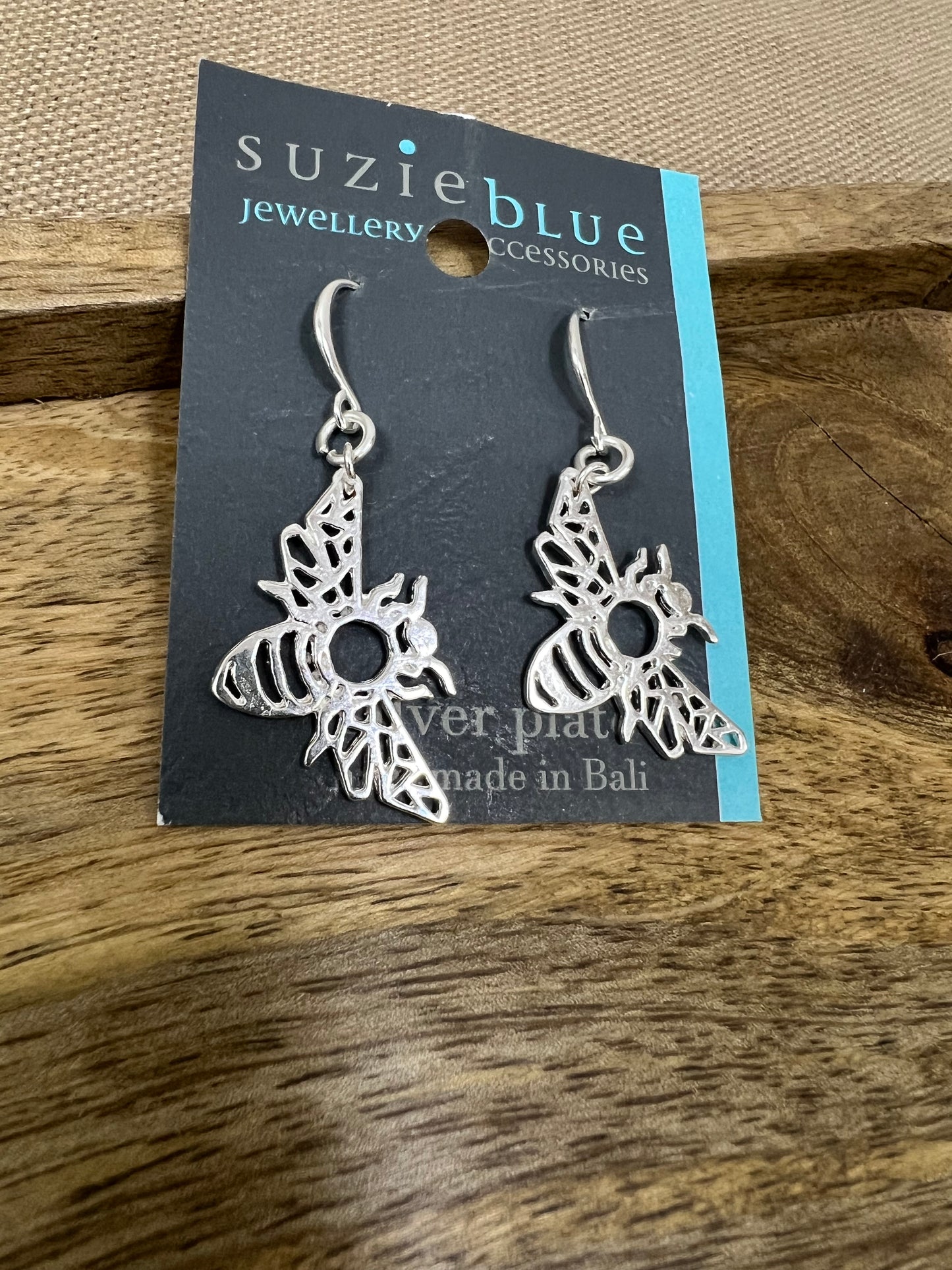 Suzie Blue Silver Plated Bee Earrings