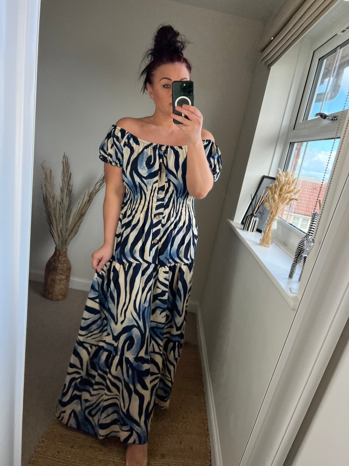 STEVIE Maxi Button Dress with Pockets -  Zebra Navy
