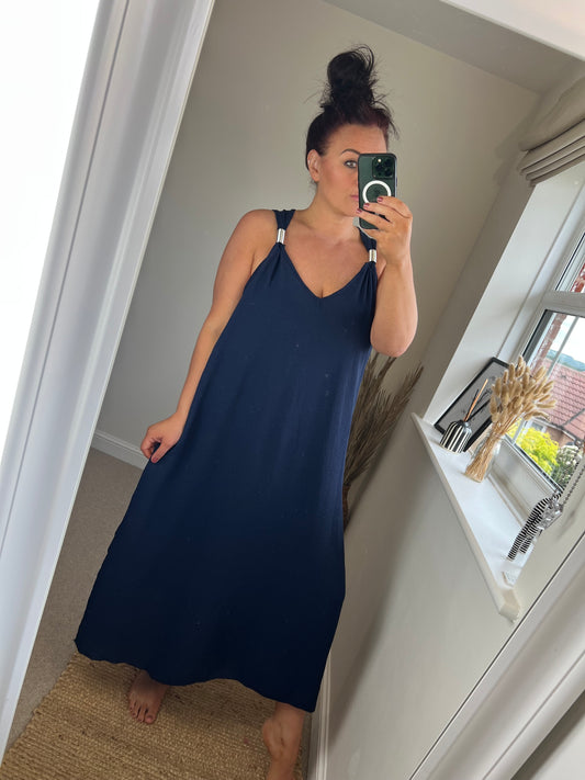 Silver Coil Midi Dress - Navy