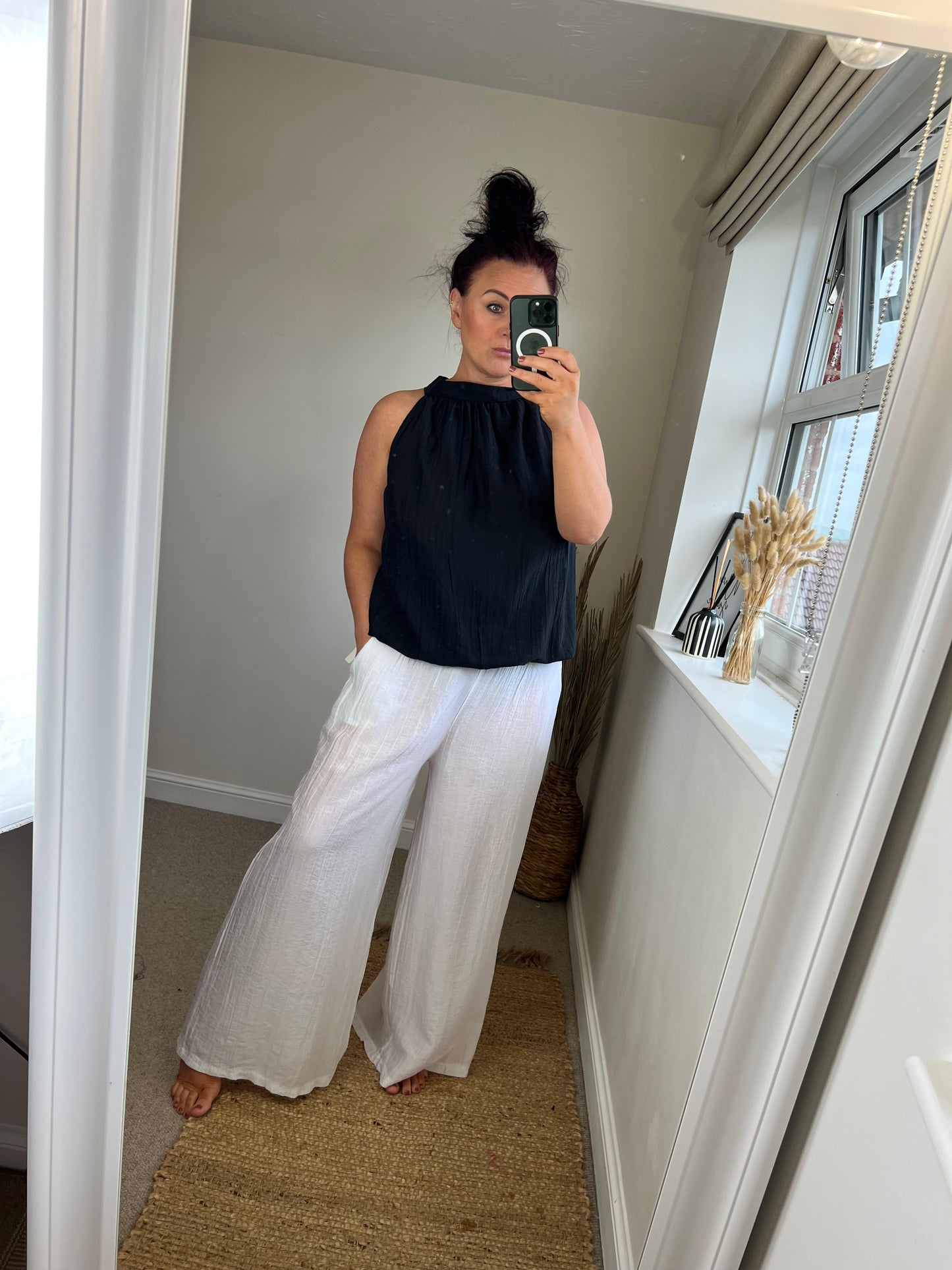 Crinkle Wide Leg Trousers - White