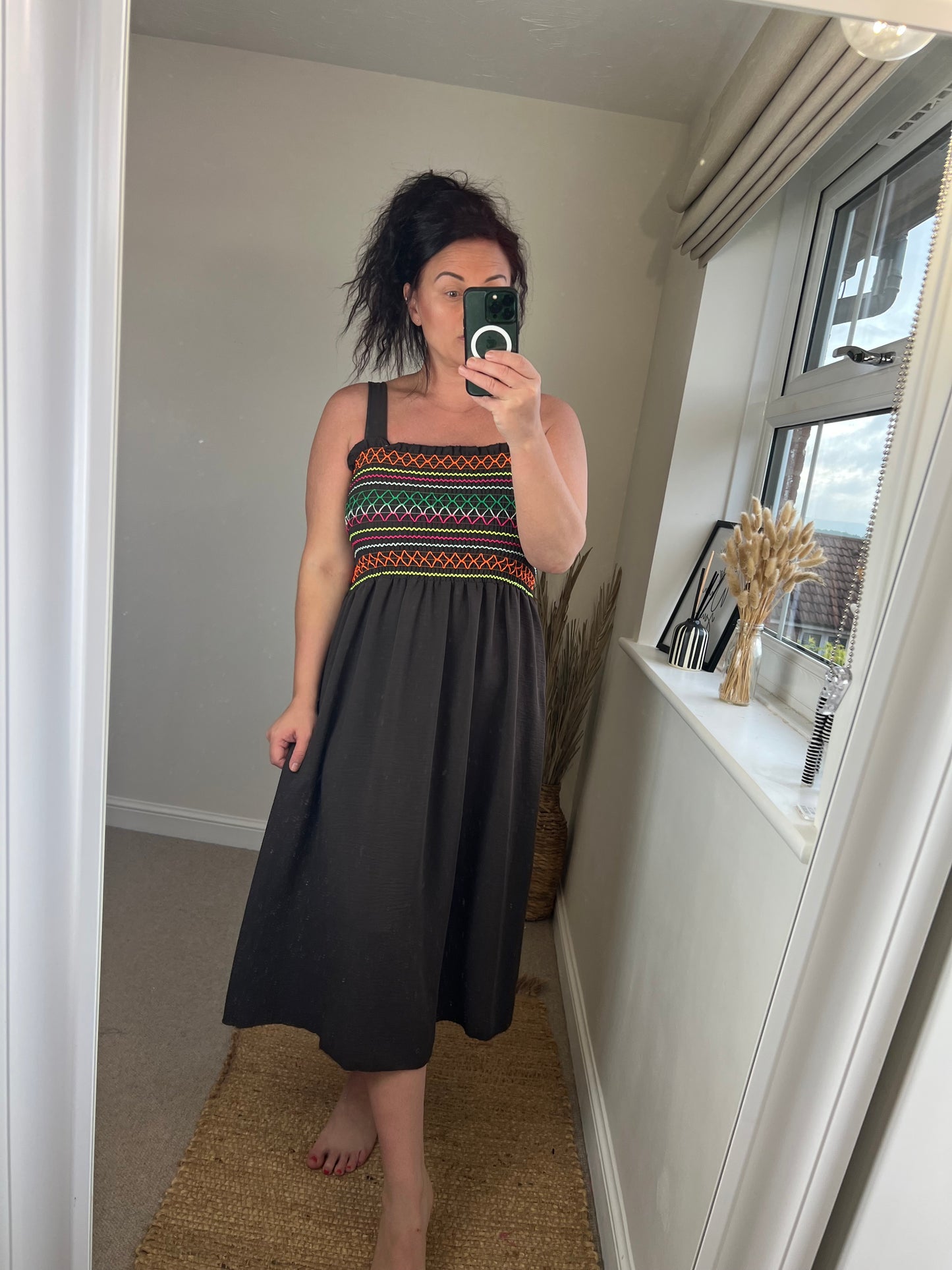 Shirred Bust Midi Dress - Chocolate