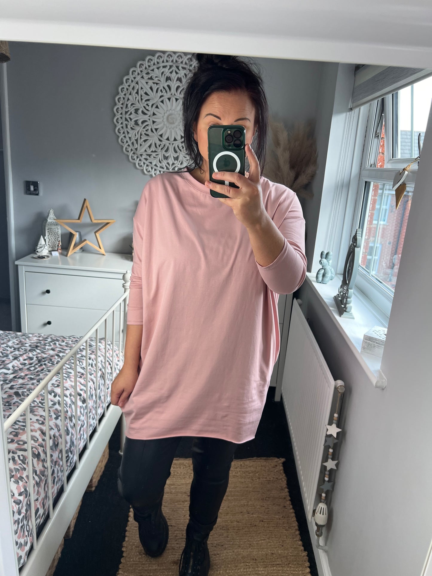 Long Sleeve Tshirt Tunic with Pockets - Blush